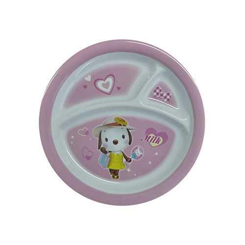 [106-1934] Plato Con División Color Rosa / Blanco De 21.59 Cm